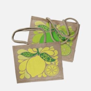 2 Trader Joes NEW RARE JUTE 100% COTTON BURLAP REUSABLE 9 GAL BAGS Citrus 🍋